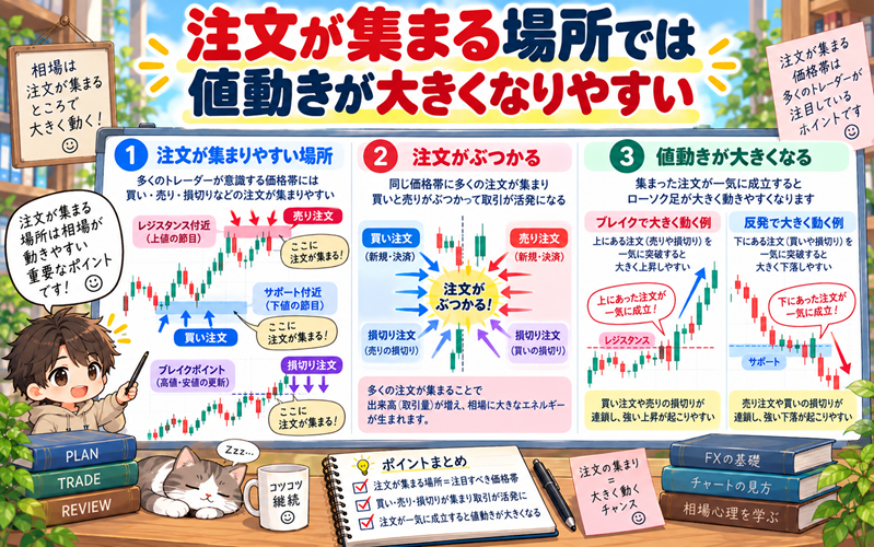 注文が集まる場所では値動きが大きくなりやすい